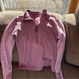 Terramar Merino Woolskins 1/4 Zip Pullover Thumb Hole Top Pink  Snowflake S